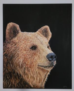 Karhu aiheinen akryylimalaus mustalla taustalla